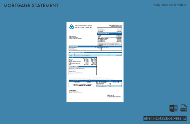 Beispielansicht eines Hypothekenauszugs der tadschikischen Mikrofinanzorganisation FMFB in Word- und PDF-Formaten